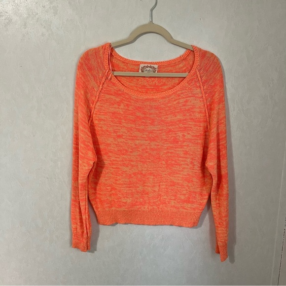 Ambiance Pull-on Orange Crew Neck Sweater Lightweight Knit Batwing Sleeves - Picture 1 of 4